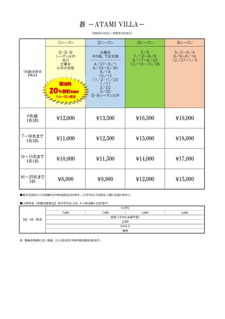 蒼 -ATAMI VILLA-の宿泊料金