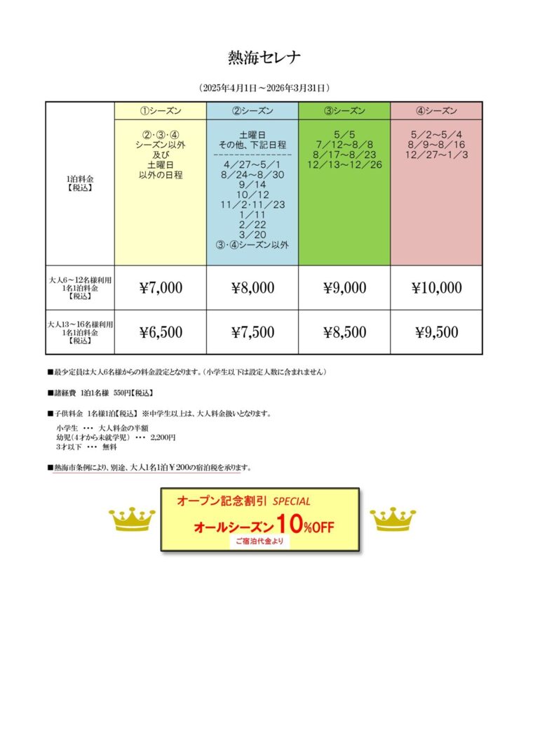 熱海セレナの宿泊料金