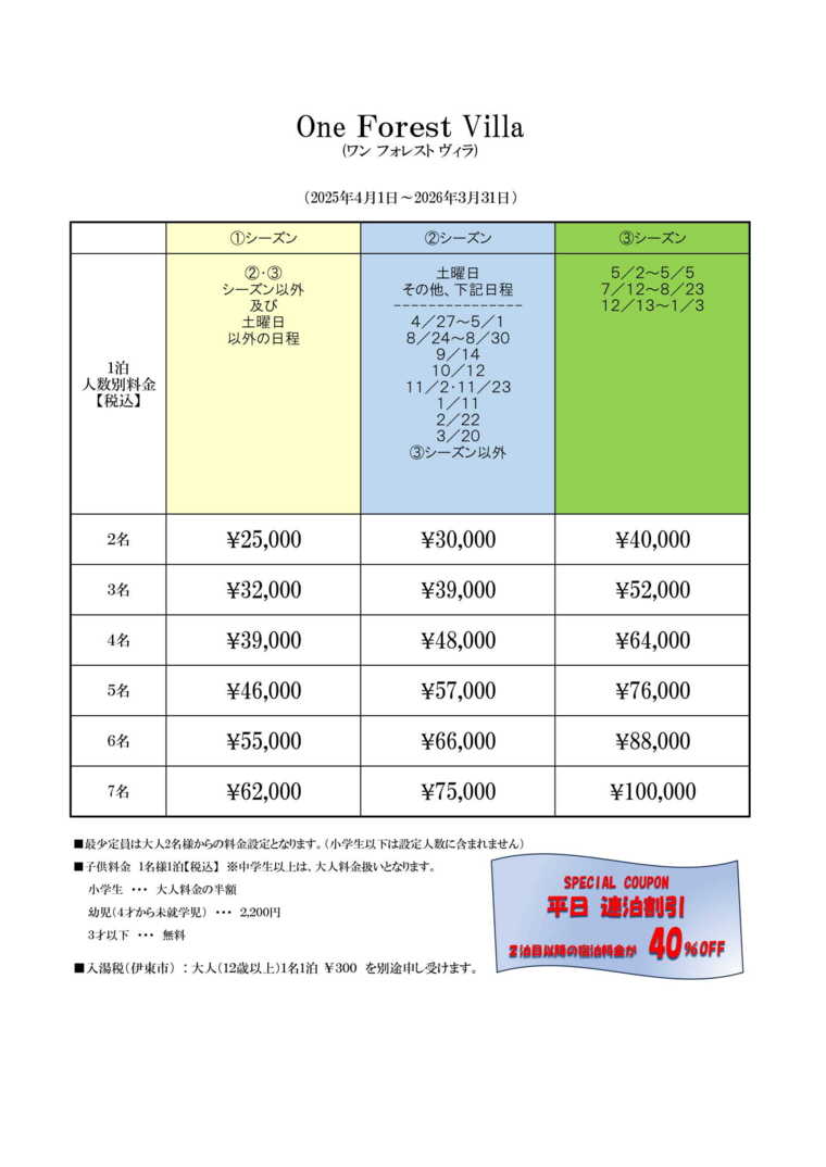 One Forest Villaの宿泊料金