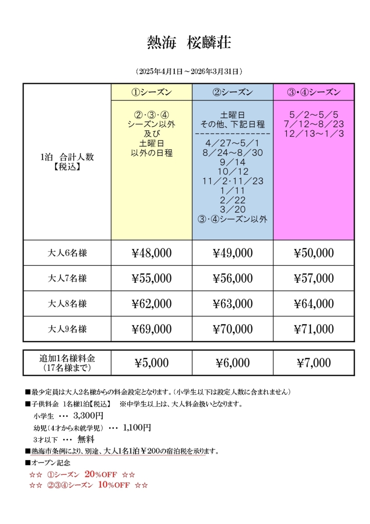 熱海 桜麟荘の宿泊料金